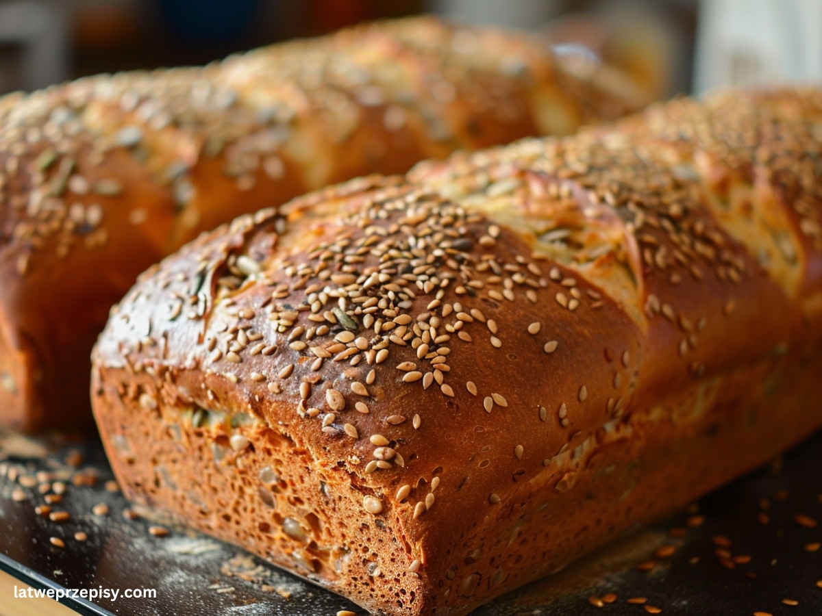 Dlaczego domowy chleb się rozpada - chleb z ziarnami na desce.