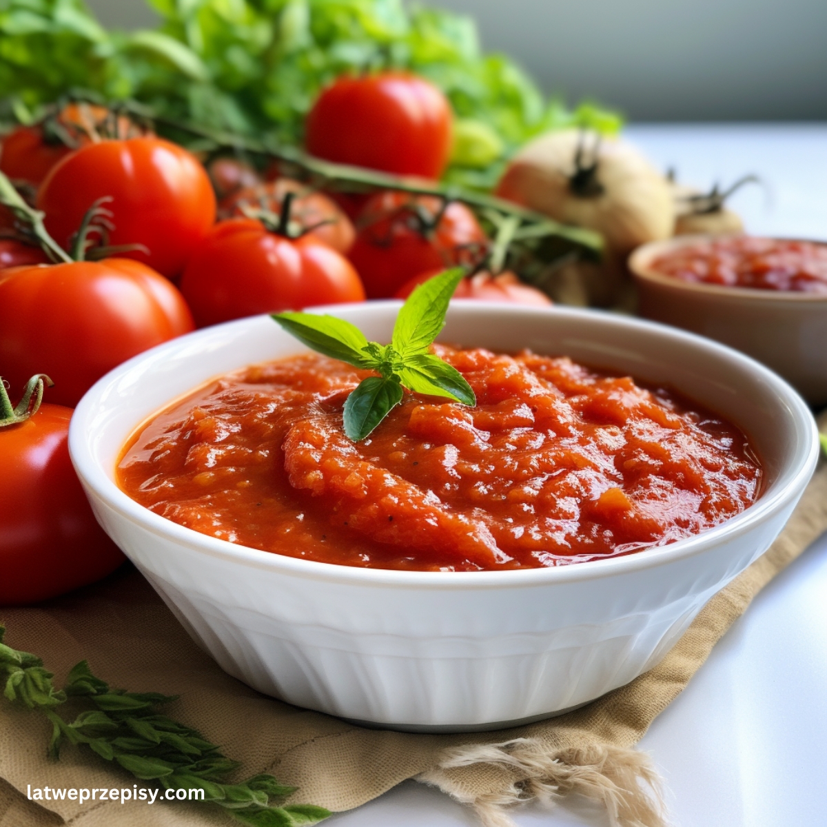 Sos pomidorowy z koncentratu, podany w misce.